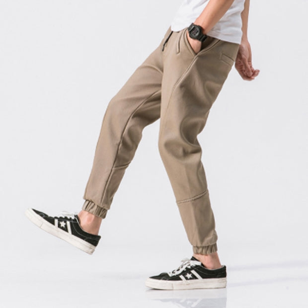 Beige Joggers Pants Cotton Waistband Mens Trousers Casual Streetwear