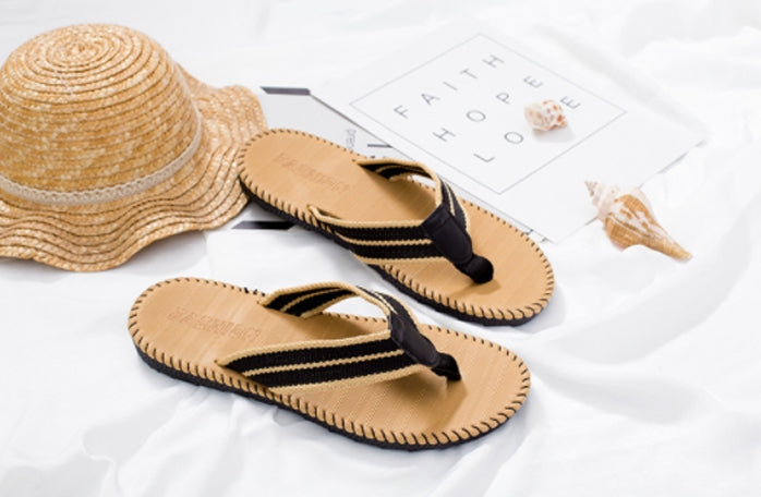 Beige Mens Cotton Flip Flops Summer Sandals Shoes Thongs Beaches