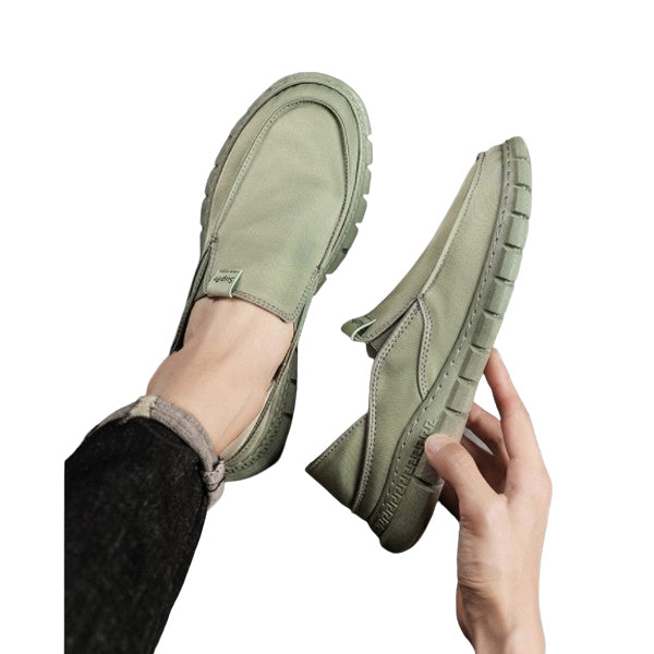 Khaki Slip-Ons Sneakers Mens Casual Shoes Stylish Guys Comfort Cotton