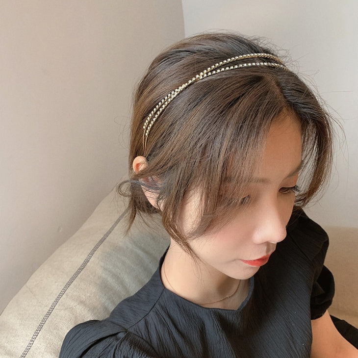 Gold Double Headband Cubic Hair Jewelry Accessories Zirconia Handcraft