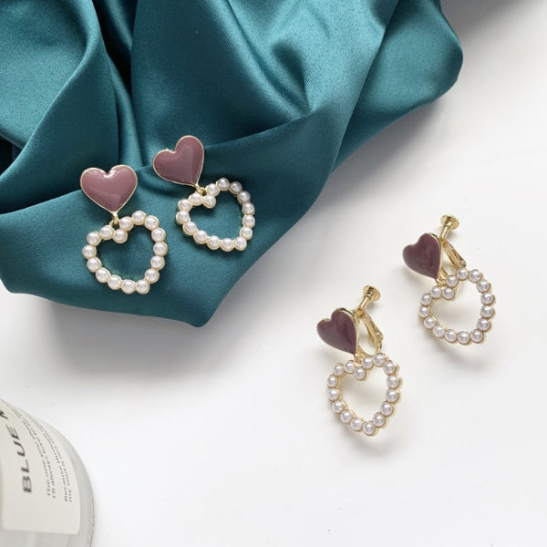 Double Heart Cubic Earrings Gift Korean jewelry Womens Accessories