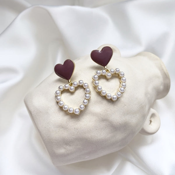 Double Heart Cubic Earrings Gift Korean jewelry Womens Accessories