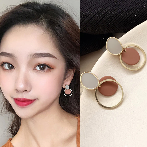 Double Layered gold earrings Gift Korean jewelry Womens Accessories