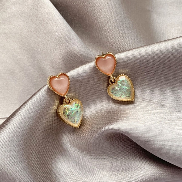 Pearl Double Heart Gold Earrings Korean jewelry Womens Accessories