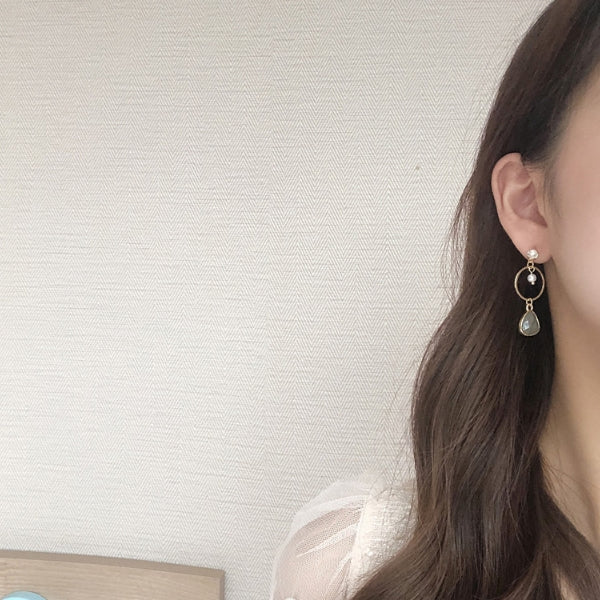 Unbalance gemstone gold Earring Gift Korean jewelry Womens Accessories