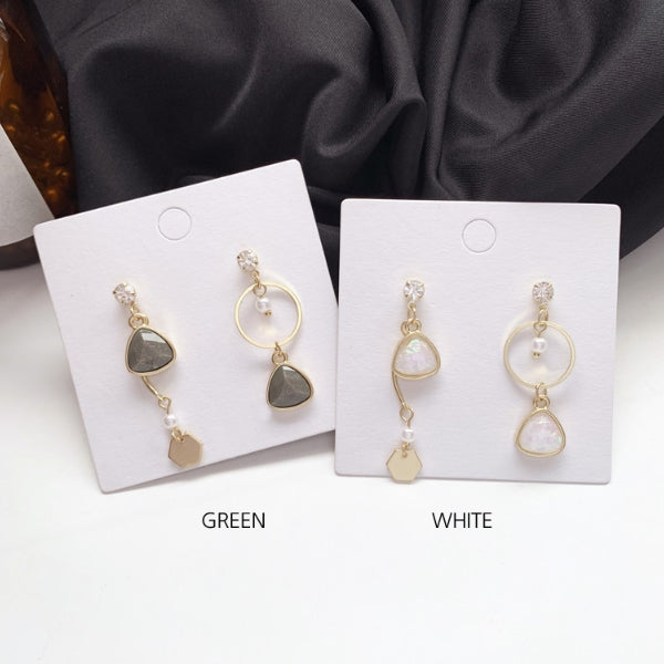 Unbalance gemstone gold Earring Gift Korean jewelry Womens Accessories