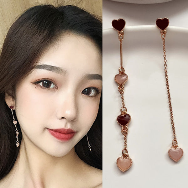 Rose Gold Bling Heart Cubic Drop Earrings Gifts Korean Jewelry Womens Accessories Luxury Fashion Dating Party Clubber Elegant Wedding Lovely Dinner Accessory
