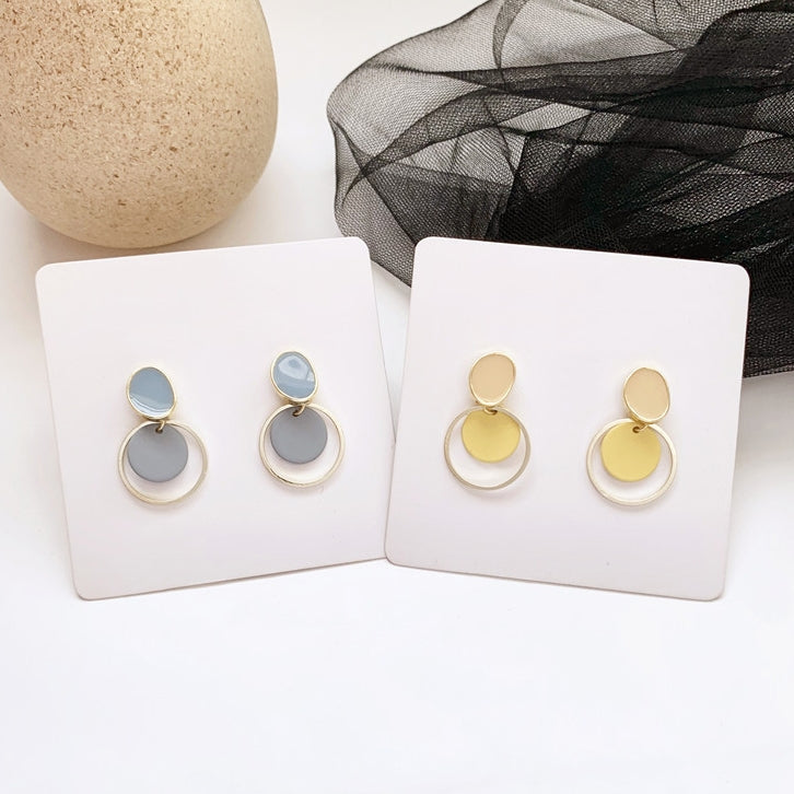 Blue Yellow Glossy Gold Rounded Earrings Gifts Korean Jewelry Womens Accessories Luxury Fashion Dating Party Clubber Elegant Wedding Lovely Accessory