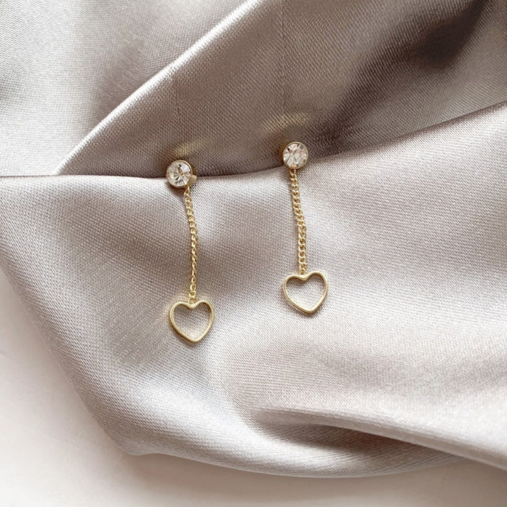 Gold Bling Heart Drop Earrings Gifts Korean Jewelry Cubic Womens Accessories Luxury Fashion Dating Party Clubber Elegant Wedding Lovely Accessory
