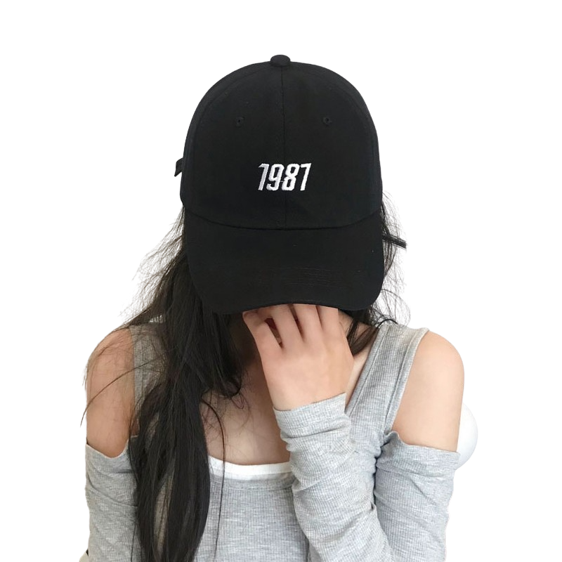 1987 Embroidery Graphic Baseball Caps Kpop Style Unisex Cotton Hats Mens Womens Black Navyblue Beige Stylish Casual
