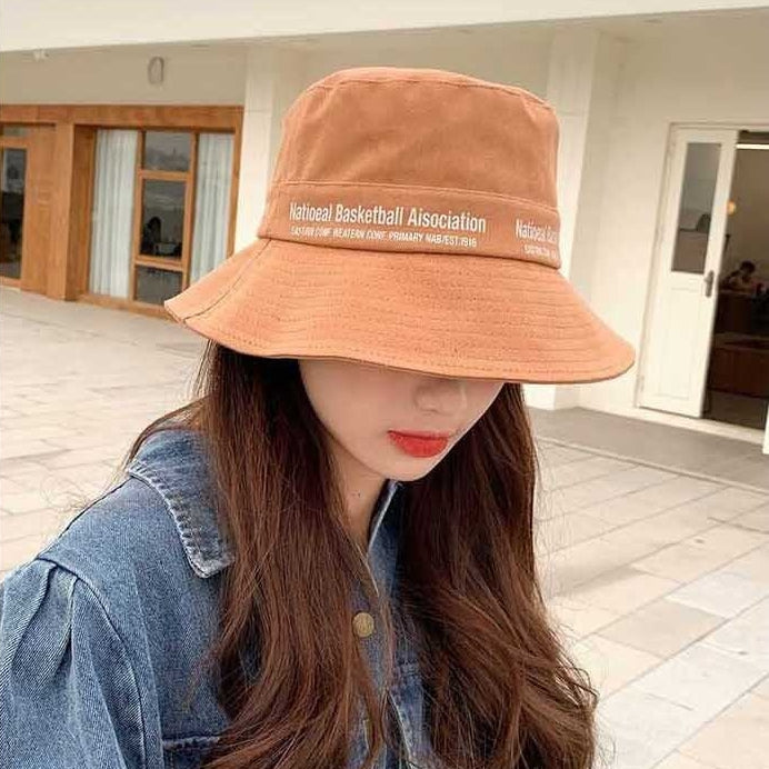 Unisex Typo Vintage Bucket Hats Cotton Korean Fashion Accessory Casual