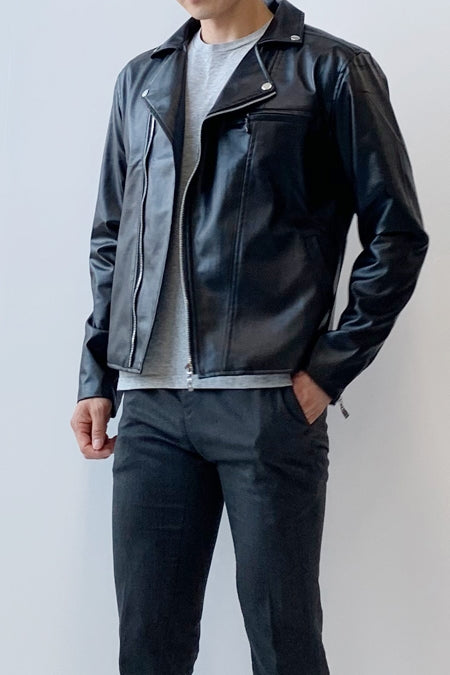 Black Faux Leather Jackets Mens Motorcycle Biker Kpop Fashion Clothes