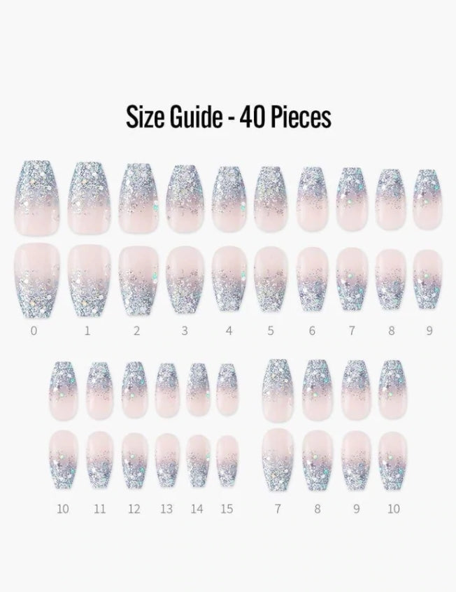 Finger Suit After Party Nails 40pcs Hand Artificial Fake Nails Long Pretty Art Tips Beauty Silver Glitter