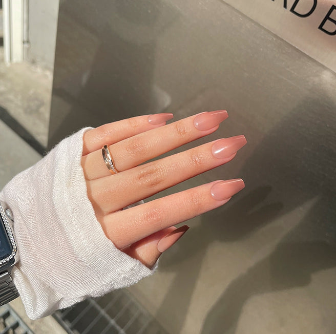 Finger Suit Nude Blush Nails Hand Artificial Fake Nails Long Pretty Home Art Tips Beauty Coffin Shape Press On Gradation Daily