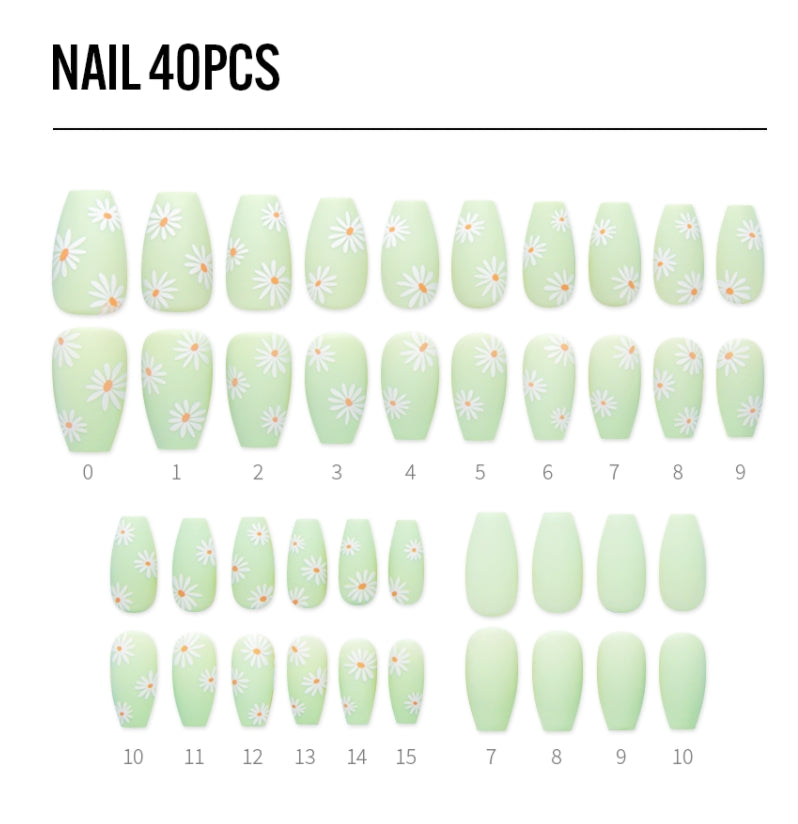 Finger Suit Sunday Nails 40pcs Hand Artificial Fake Nails Long Pretty Home Art Tips Matt Beauty Coffin Shape Press On Daisy
