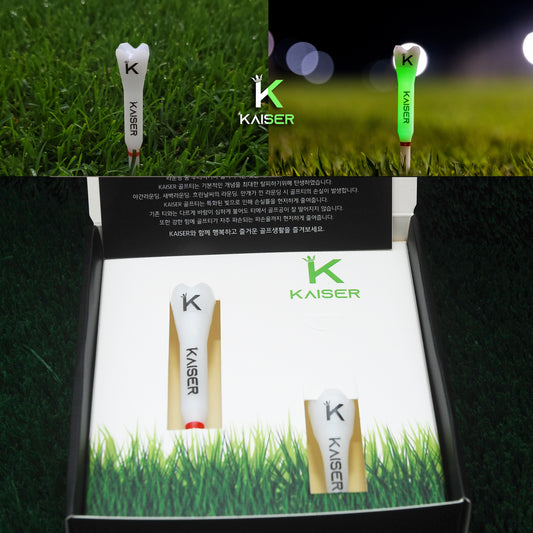 KAISER T1 Golf Tees Day Night Gifts Accessory Sets/ Long 1pcs+Short 1pcs/ distance increase luminous anti-slicing Height fix Holders Glow in Dark Light up Flashing Made in Korea