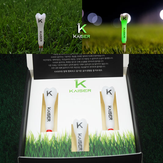 KAISER T2 Golf Tees Day Night Gifts Accessory Sets/ Long 2pcs+Short 1pcs/ distance increase luminous anti-slicing Height fix Holders Glow in Dark Light up Flashing Made in Korea