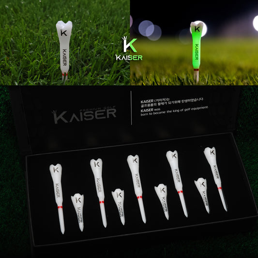 KAISER T5 Golf Tees Day Night Gifts Accessory Sets/ Long 5pcs+Short 4pcs/ distance increase luminous anti-slicing Height fix Holders Glow in Dark Light up Flashing Made in Korea