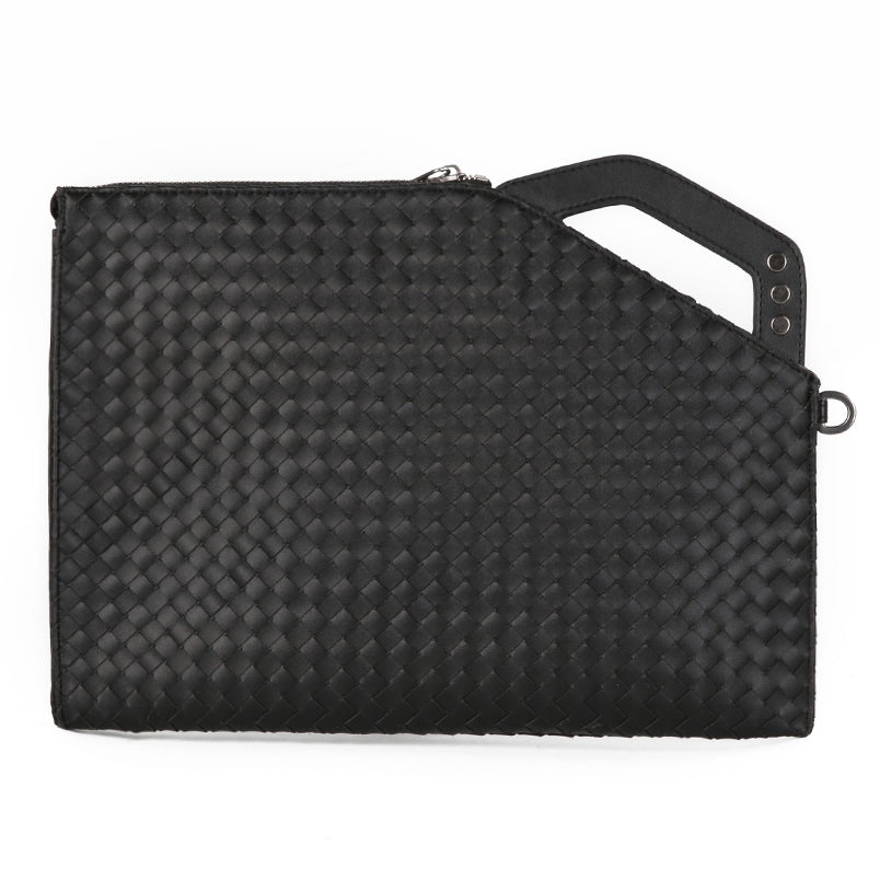 Black Braided Faux Leather Clutches Handbags for mens Business Shoulder Strap Purses Crossbody