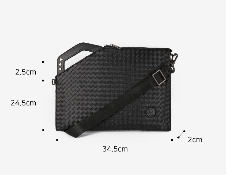 Black Braided Faux Leather Clutches Handbags for mens Business Shoulder Strap Purses Crossbody