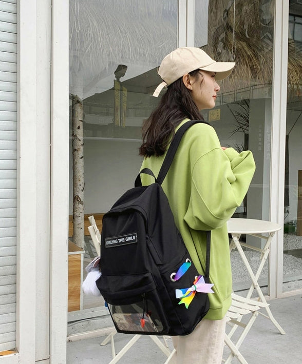 URBAN BROS Ribbon Black Backpack Korean Fashion Womens Best Bags Style