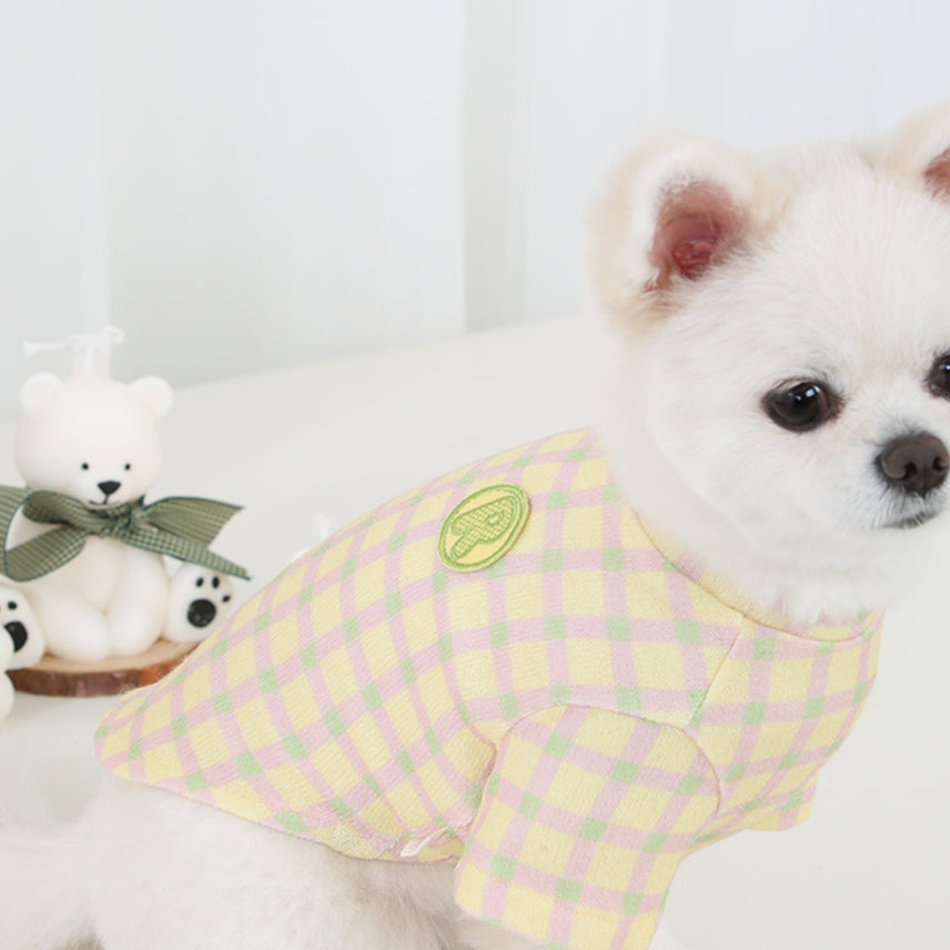 R logo Dogs Clothes Checked patterned Casual Cute Comfortable Clothing Sweaters Korean Designers Apparel Outfits Pastel Colours Pets Knit Banding