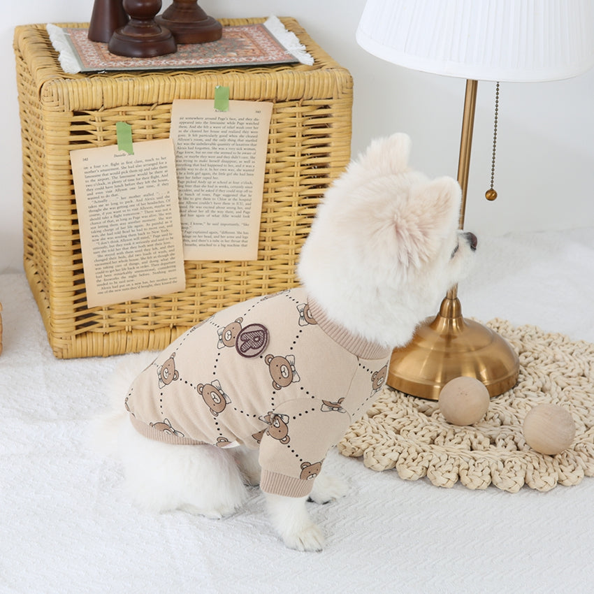 R logo Cute Bear Patterned Dogs Clothes Casual Comfortable Clothing Korean Designers Apparel Outfits Pets Knit Banding
