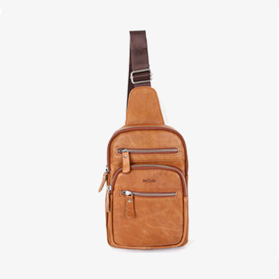 Brown Genuine Cowhide Leather Sling Bags Messengers Travel Backpacks