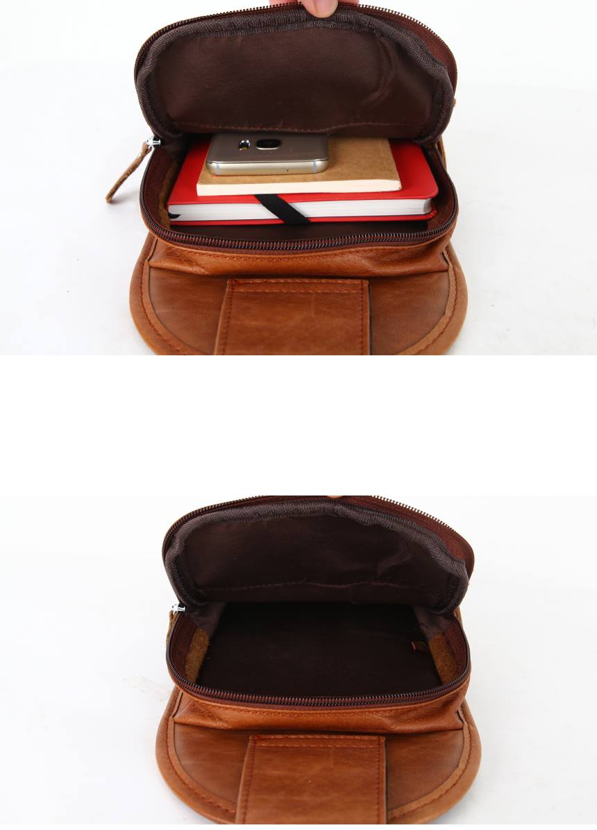 Brown Genuine Cowhide Leather Sling Bags Messengers Travel Backpacks