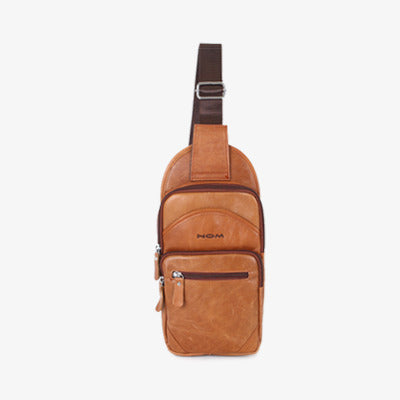 Brown Genuine Cowhide Leather Sling Bags Messengers Travel Backpacks