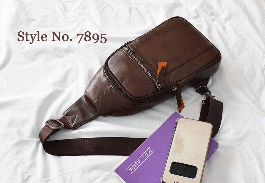 Brown Cowhide Leather Sling Bags Messengers Travel Backpacks