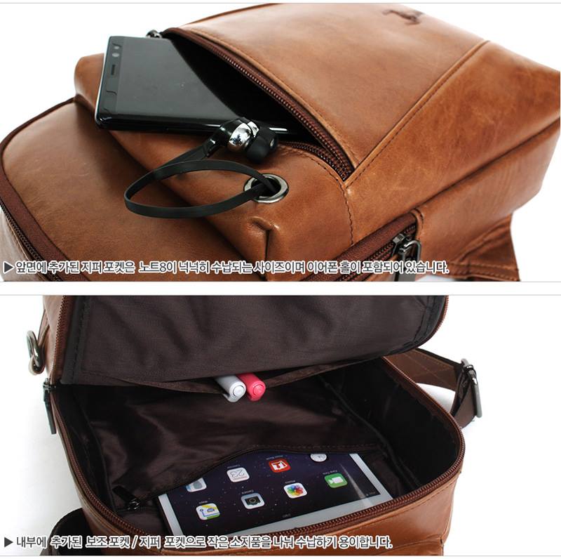 Brown Genuine Cowhide Leather Sling Bags Messengers Travel Backpacks
