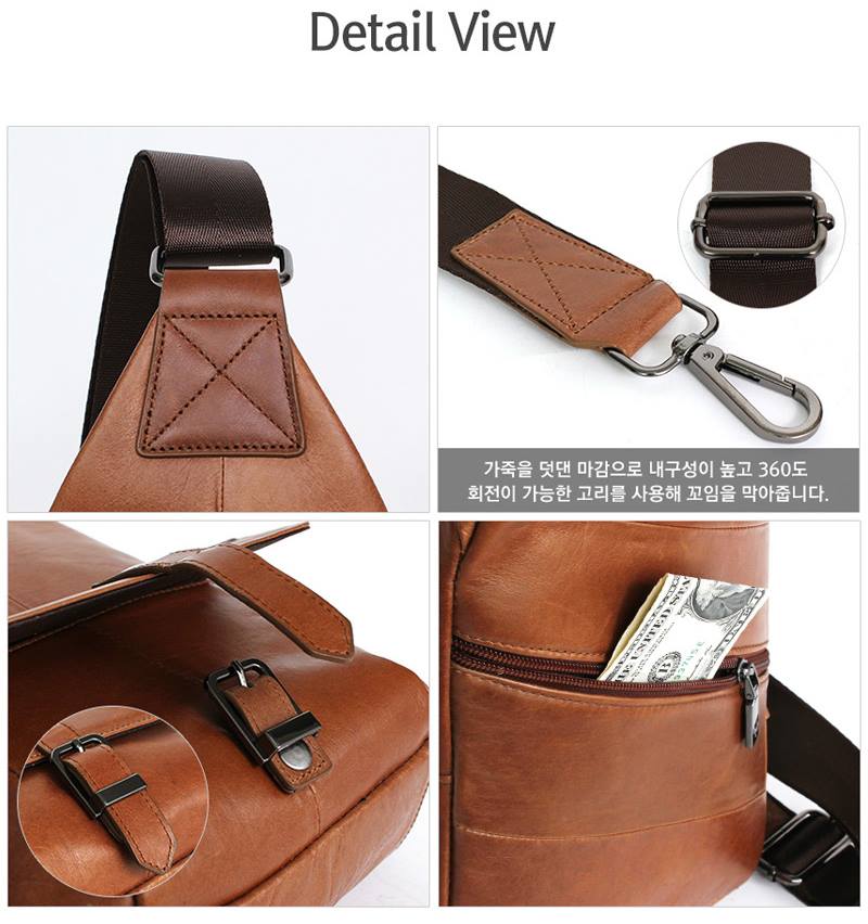 Brown Genuine Cowhide Leather Sling Bags Messengers Travel Backpacks