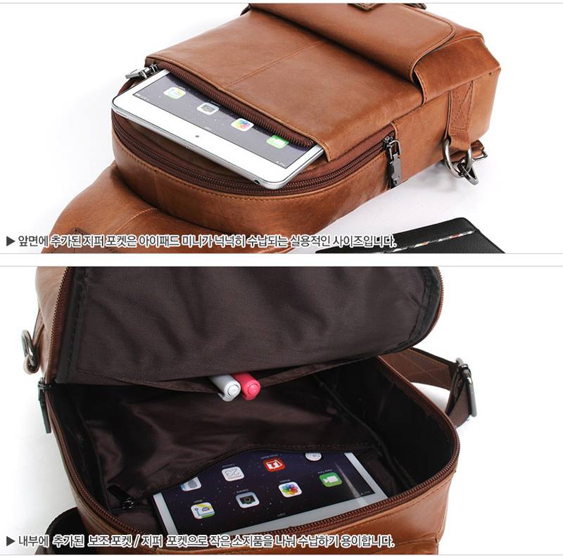 Brown Genuine Cowhide Leather Sling Bags Messengers Travel Backpacks