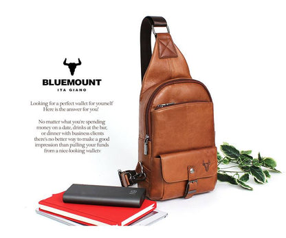 Brown Genuine Cowhide Leather Sling Bags Messengers Travel Backpacks