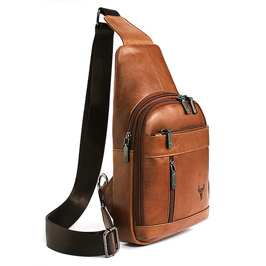 Brown Genuine Cowhide Leather Sling Bags Messengers Travel Backpacks