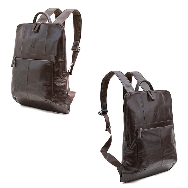 Brown Classic Genuine Cowhide Leather Laptop Mens Backpacks Square New