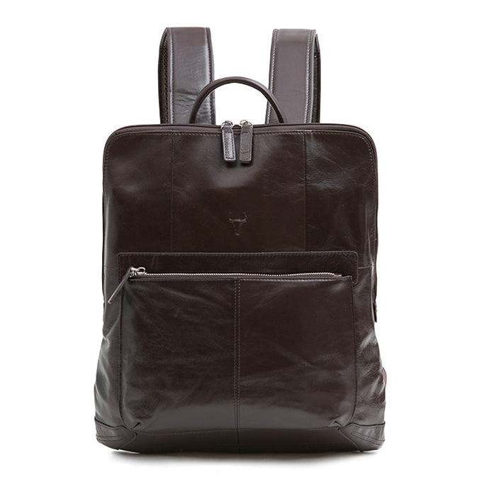 Brown Classic Genuine Cowhide Leather Laptop Mens Backpacks Square New