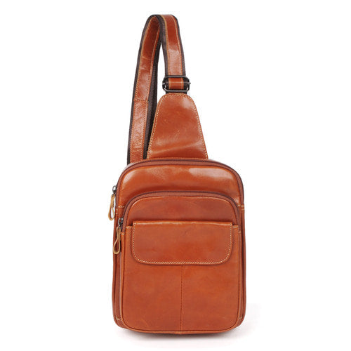 Brown Genuine Cowhide Leather Sling Bags Messengers Travel Backpacks