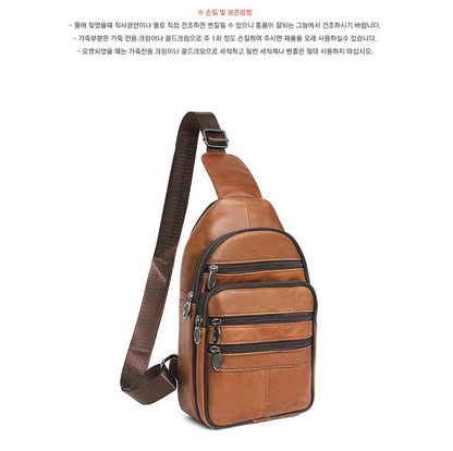 Brown Genuine Cowhide Leather Sling Bags Messengers Travel Backpacks