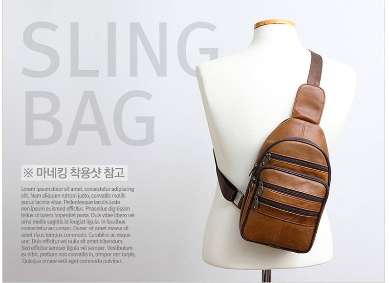 Brown Genuine Cowhide Leather Sling Bags Messengers Travel Backpacks