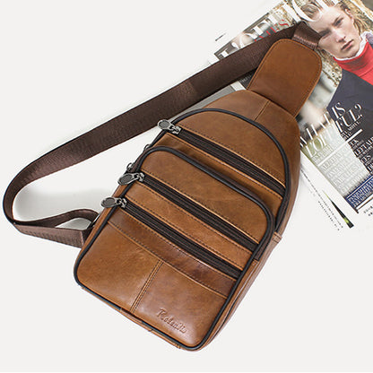Brown Genuine Cowhide Leather Sling Bags Messengers Travel Backpacks