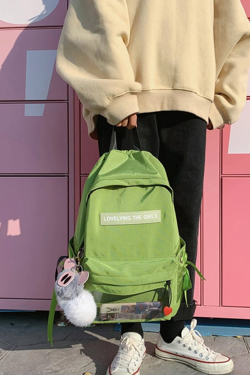 Green Cotton Casual Backpacks Lovely Girls School Bookbag Mesh Poacket