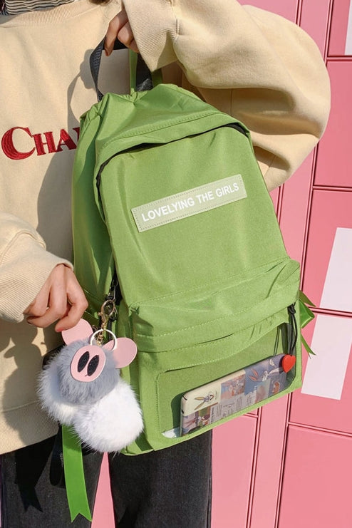 Green Cotton Casual Backpacks Lovely Girls School Bookbag Mesh Poacket