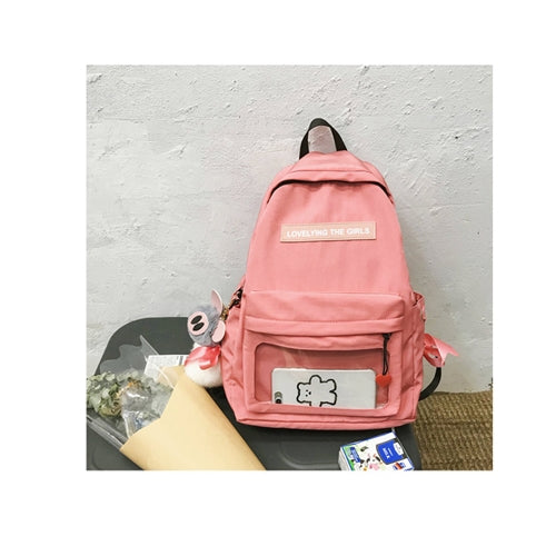 Pink Cotton Casual Backpacks Lovely Girls School Bookbag Mesh Poacket