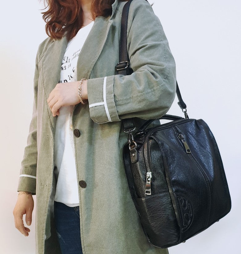 Shining Faux Leather Multi Black Backpacks Shoulder Handbags Women