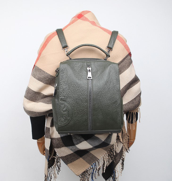 Shining Faux Leather Multi Khaki Backpacks Shoulder Handbags Women