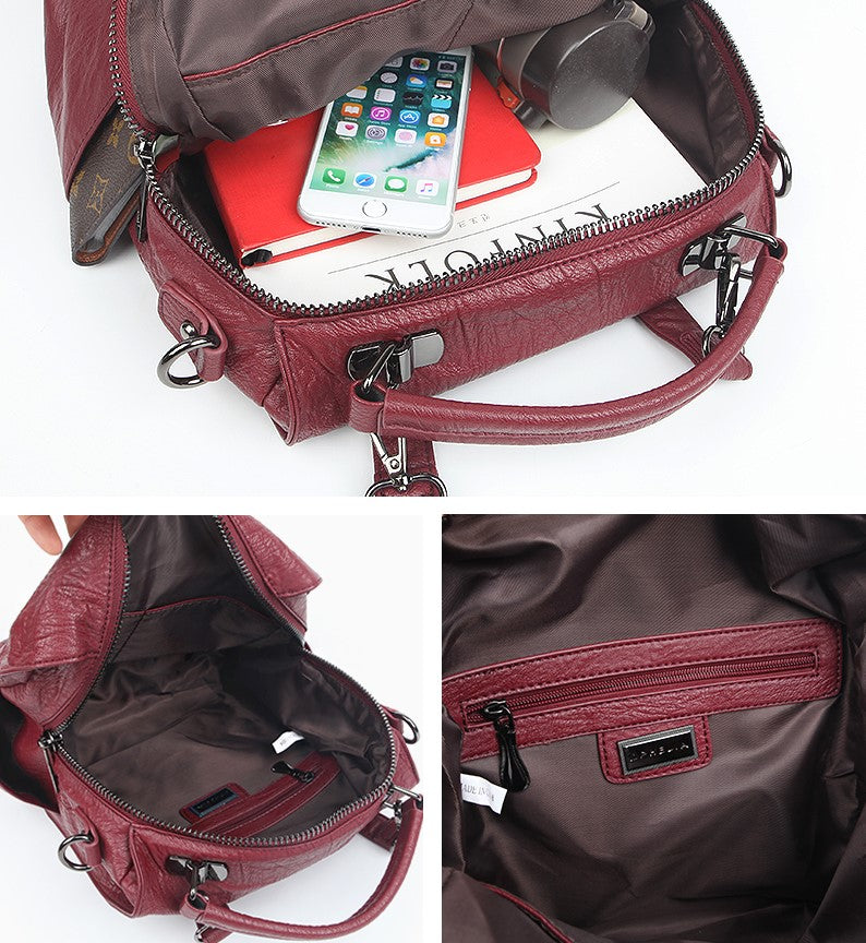 Shining Faux Leather Multi Wine Backpacks Shoulder Handbags Women