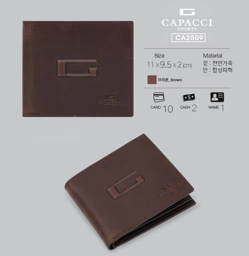 CAPACCI Logo Genuine Cowhide Leather Wallets Mens Foldable Purse