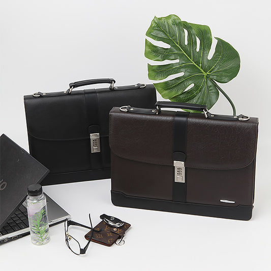 Lock Square Work Business Briefcases Faux Leather Laptop Handbags Mens